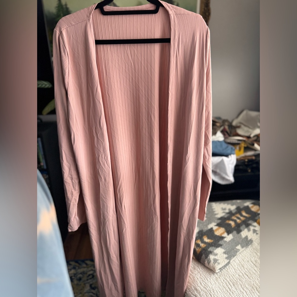 Pink Long Open Sweater
